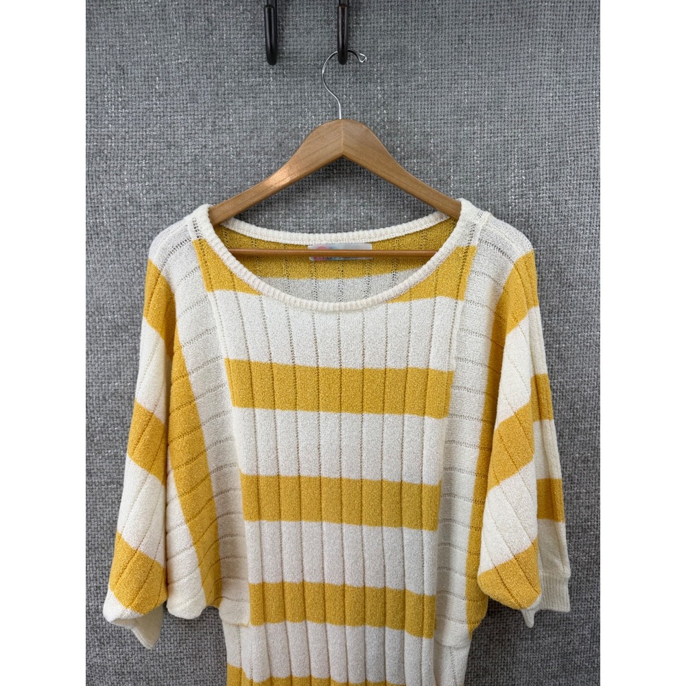 Free People Beach Women's XS Yellow White Striped Dolman Sleeve Tunic Sweater